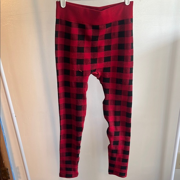 Unknown Pants - Buffalo Plaid Red and Black Leggings Stretchy Knit